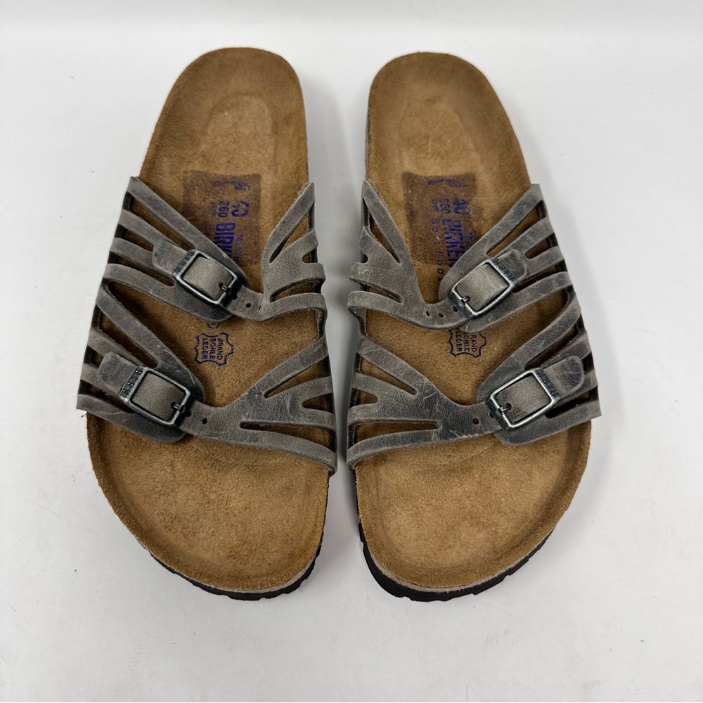 Birkenstock Granada Leather Soft Footbed Sandals Gray Size 40 US 9 L/ 7 M